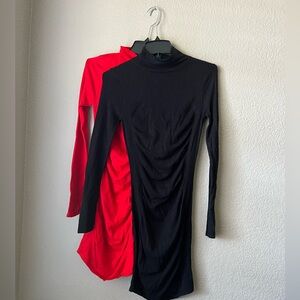 Express extra small,sweater dress, turttle neck, red and black.